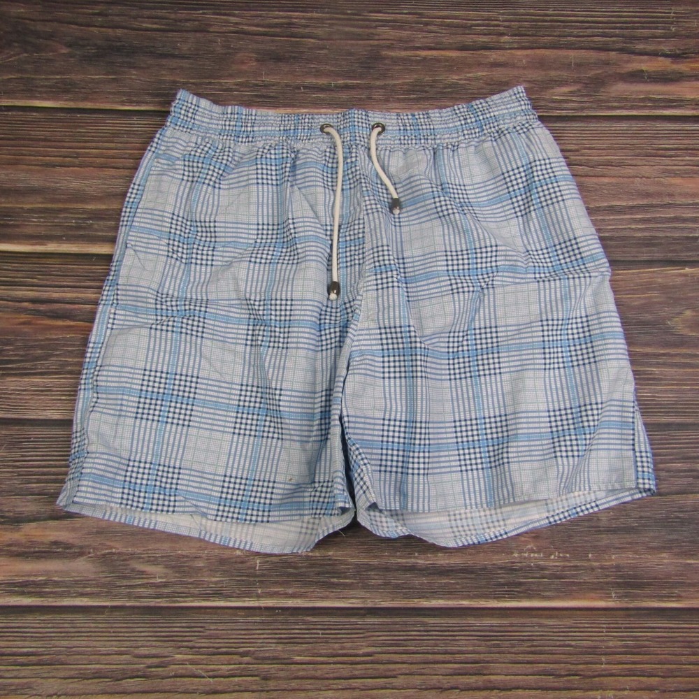 Threads NEW NWT Mens Large Blue Plaid‎ Swim Trunks